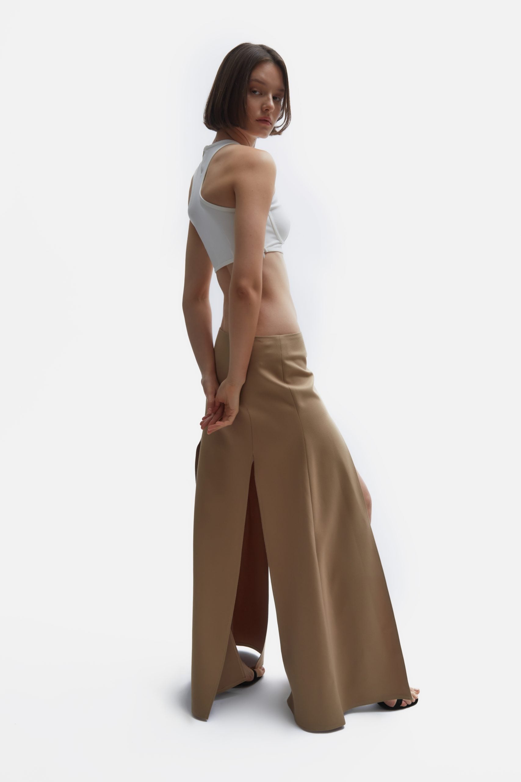 Business suit camel skirt