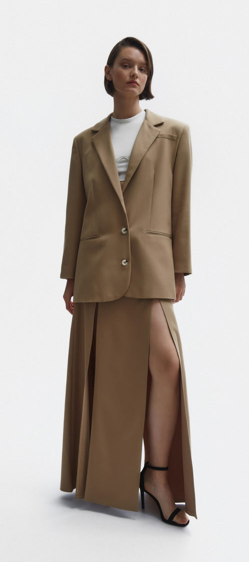 Business suit camel skirt