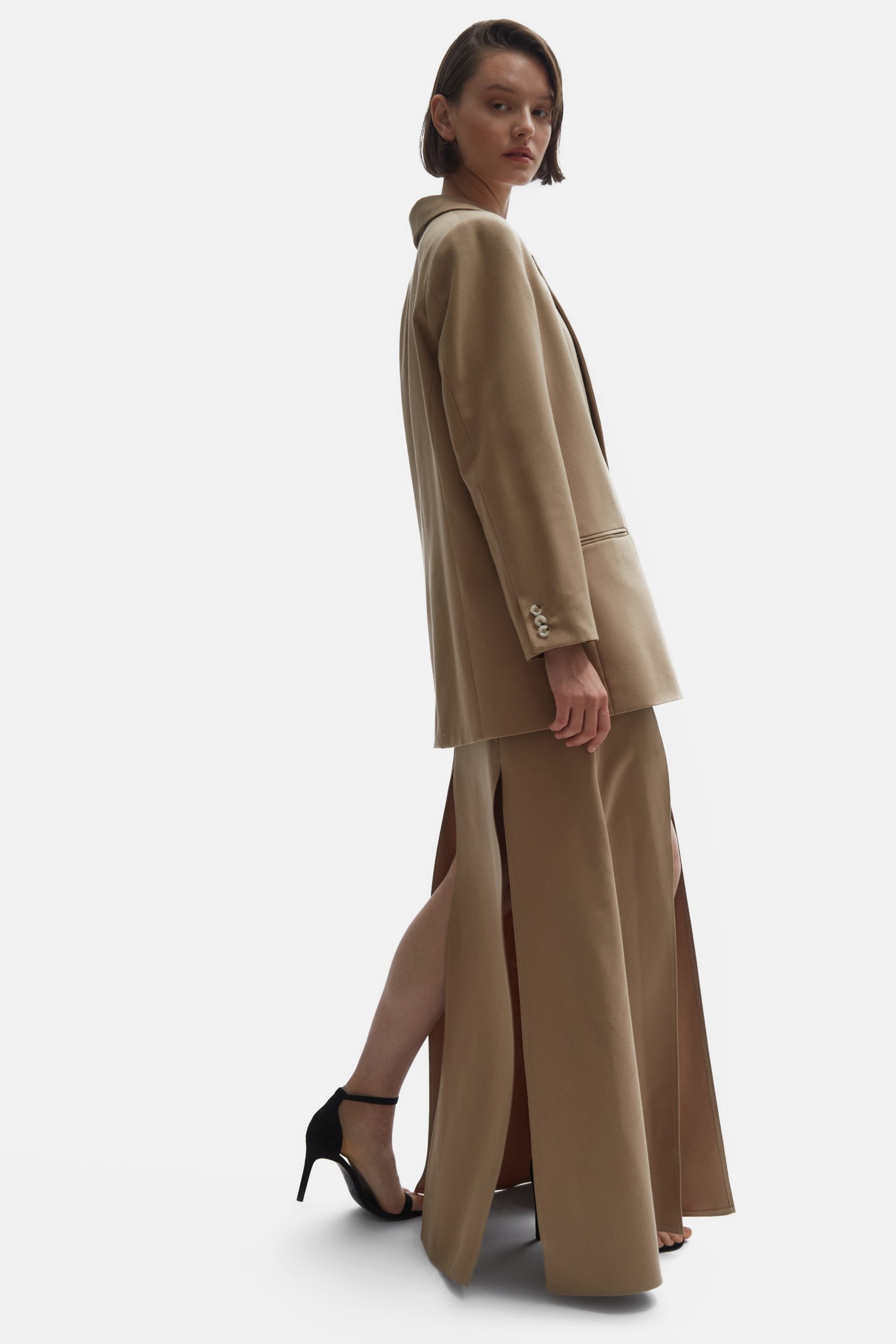 Business suit camel skirt