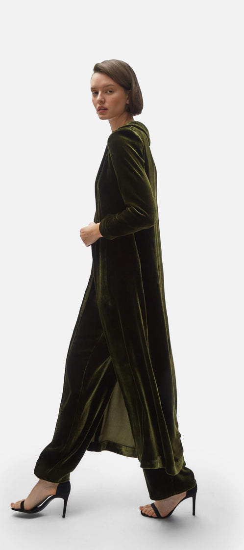Cardi-coat. Moss velvet