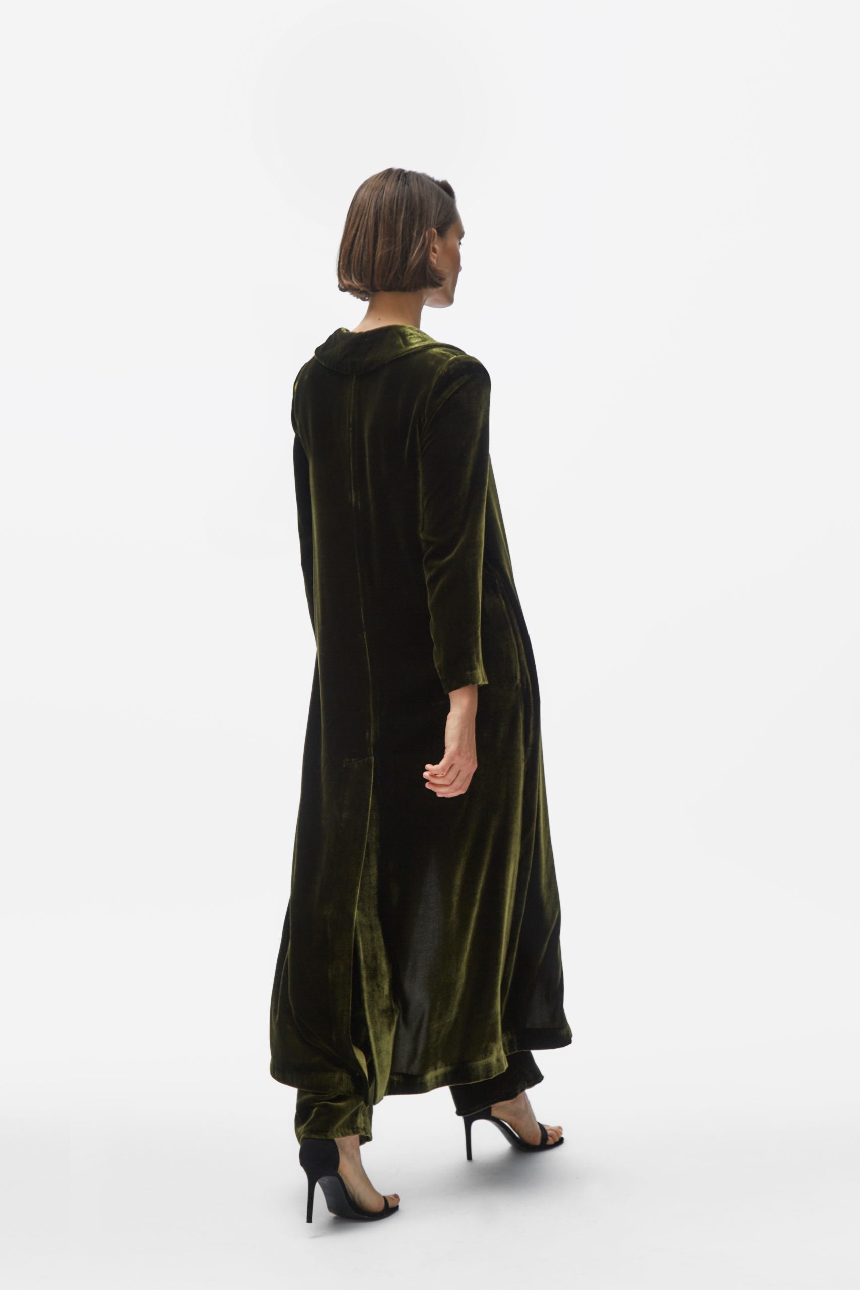 Cardi-coat. Moss velvet