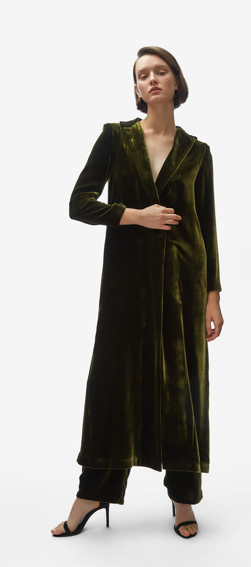 Cardi-coat. Moss velvet