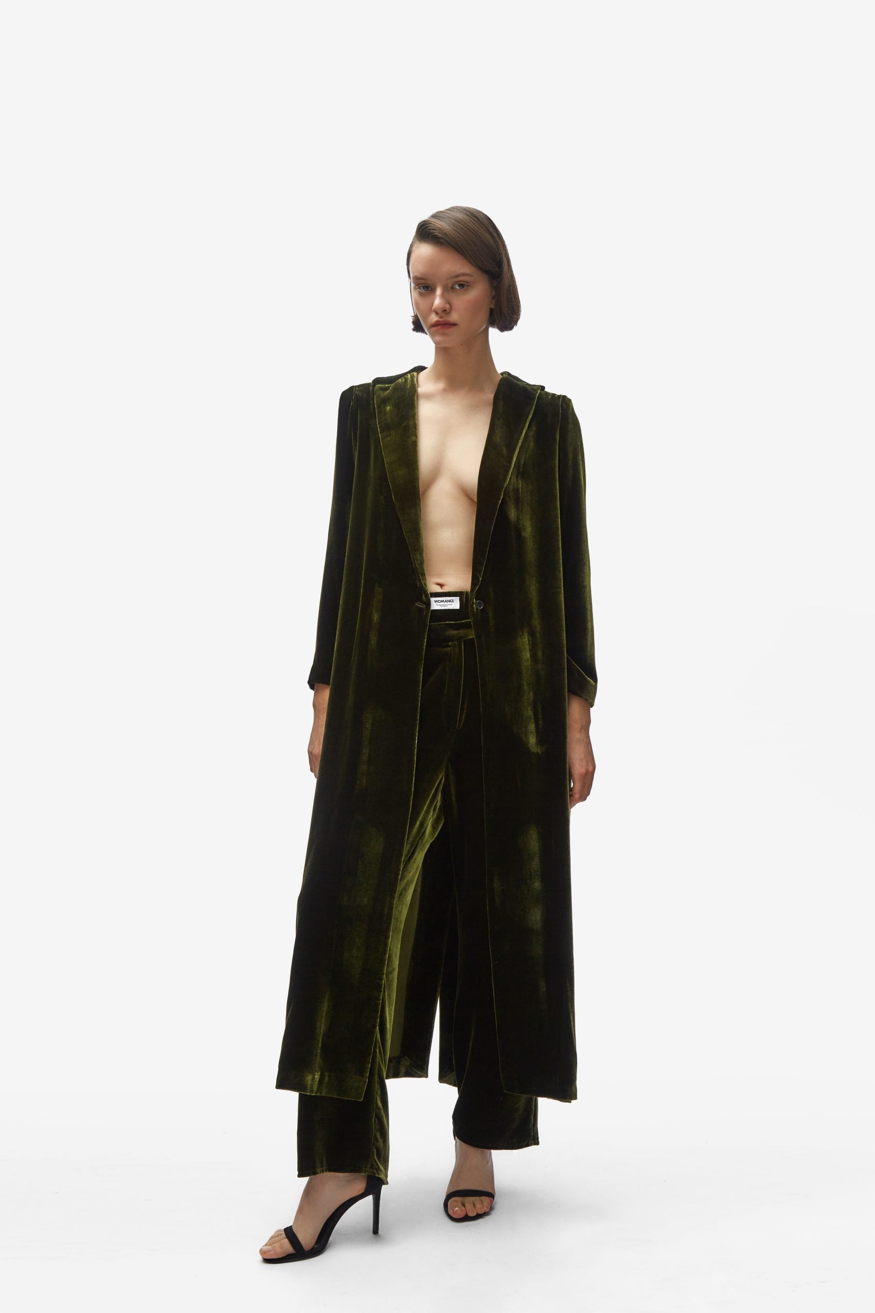 Cardi-coat. Moss velvet