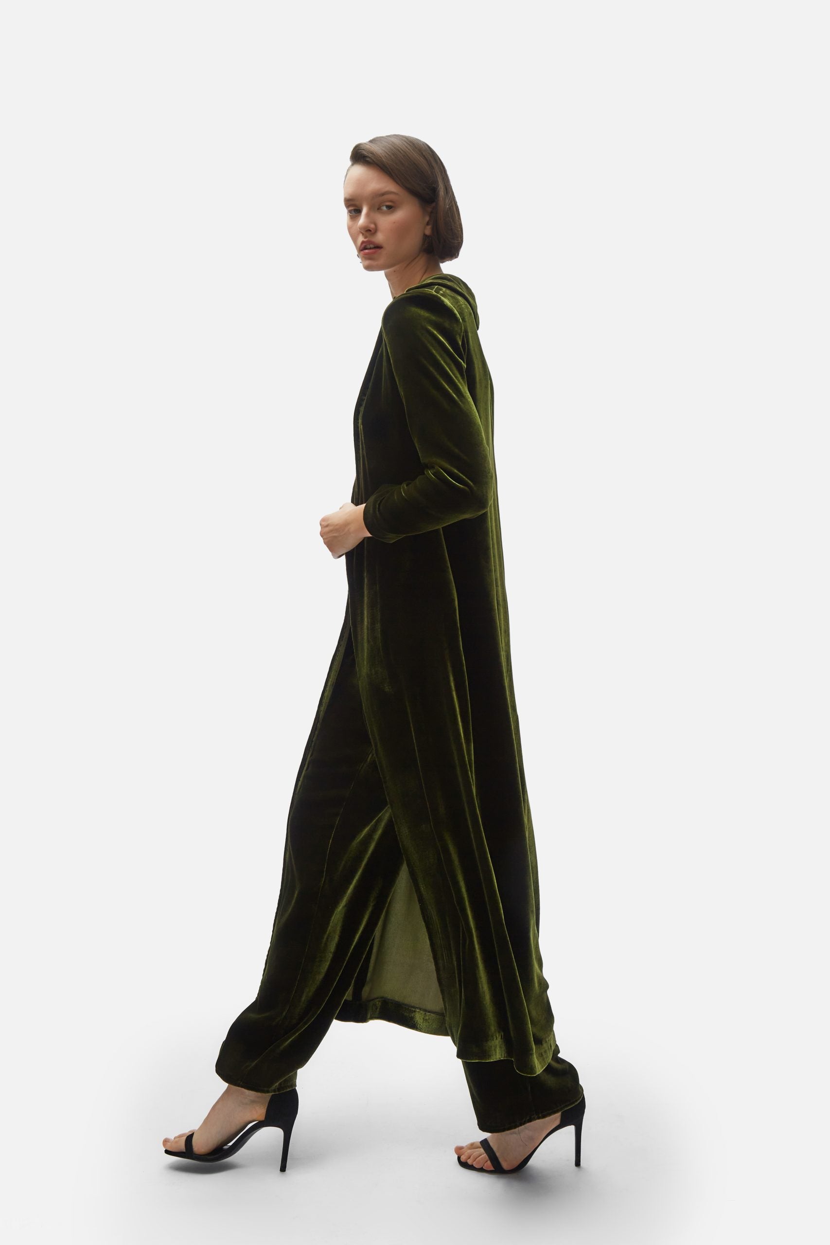 Cardi-coat. Moss velvet