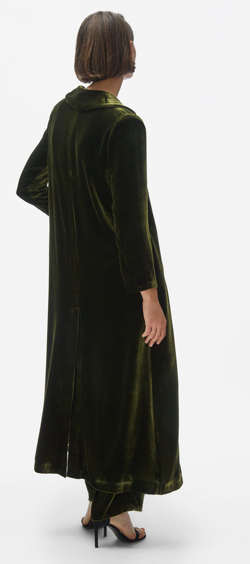 Cardi-coat. Moss velvet