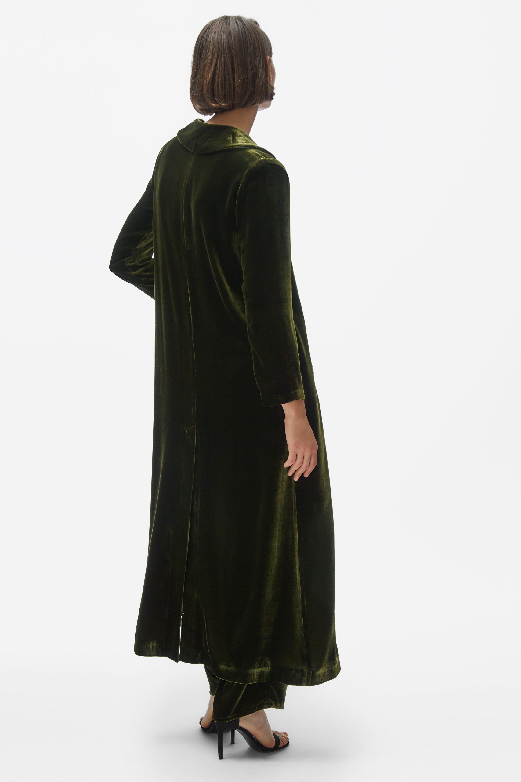 Cardi-coat. Moss velvet