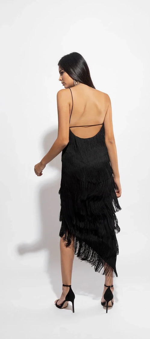 Long asymmetric black dress