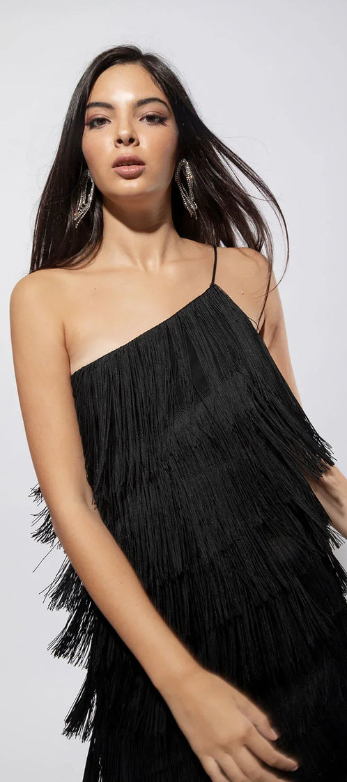 Long asymmetric black dress