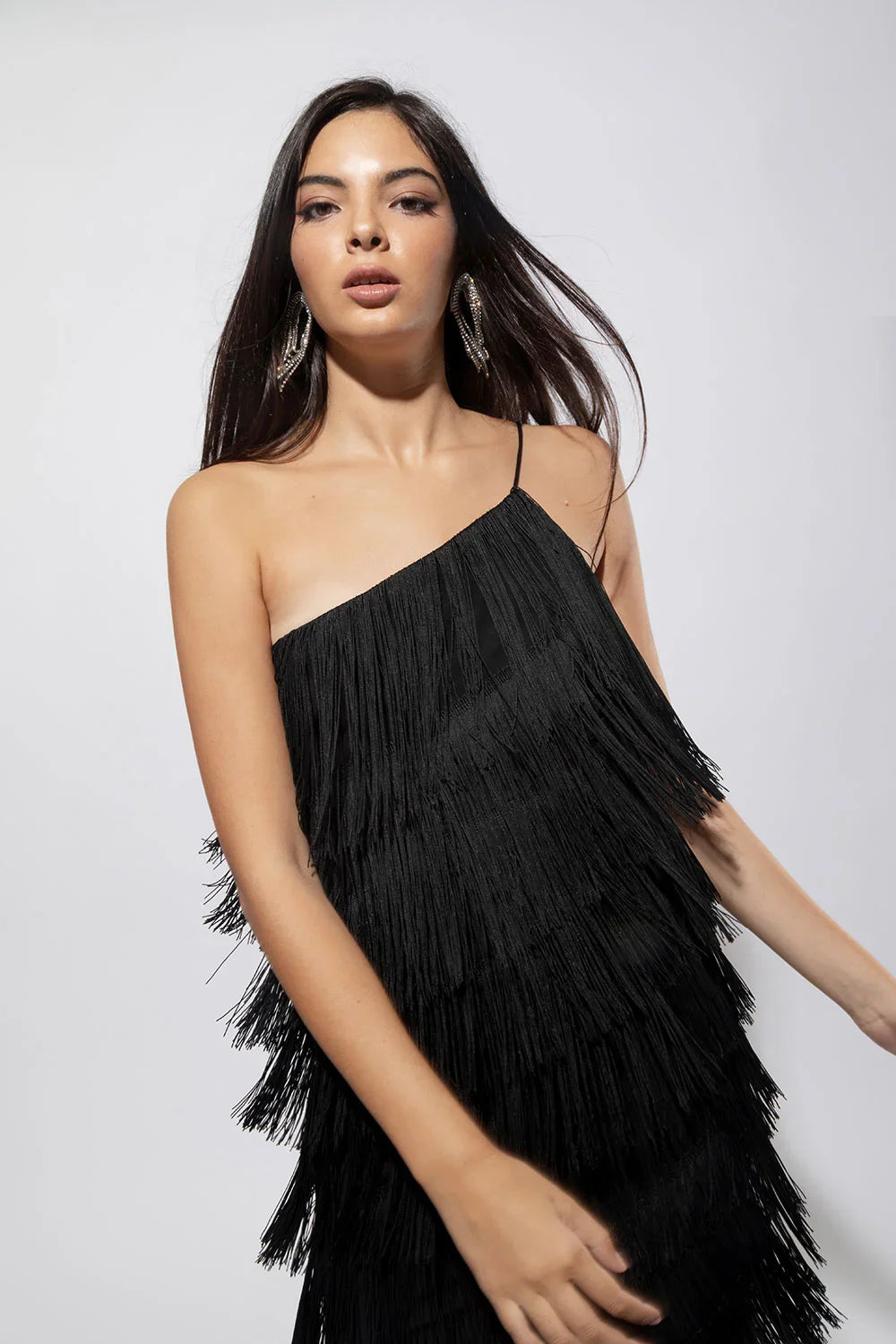 Long asymmetric black dress