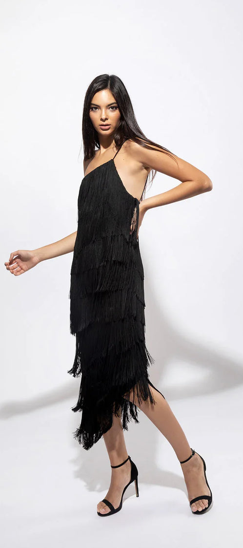 Long asymmetric black dress