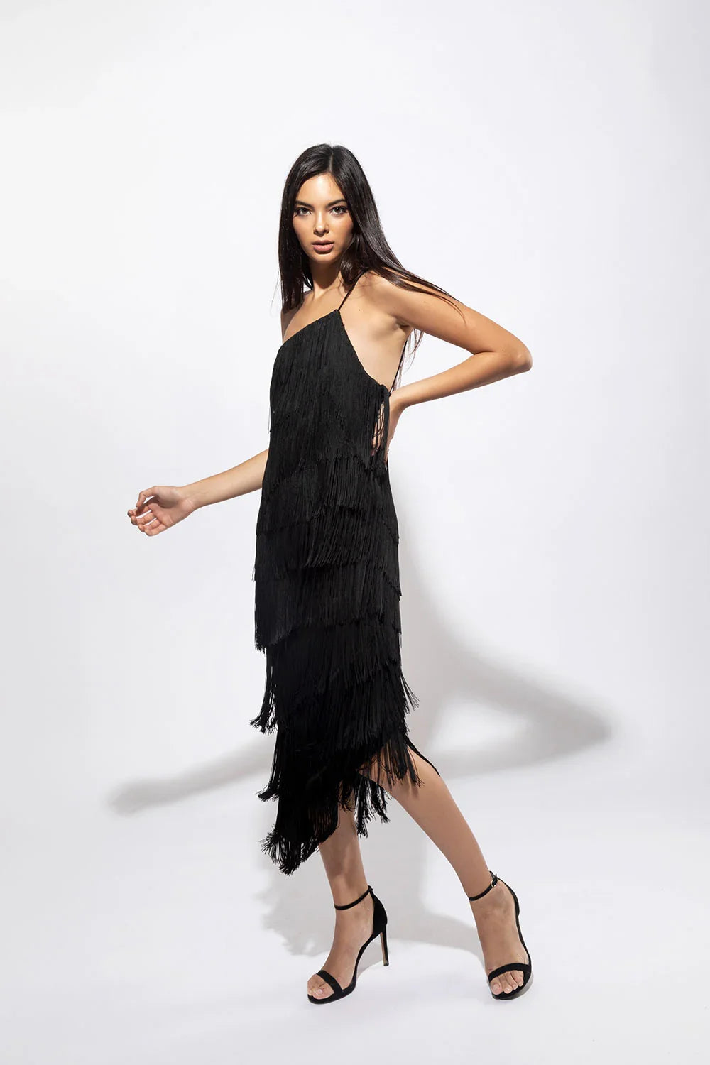 Long asymmetric black dress