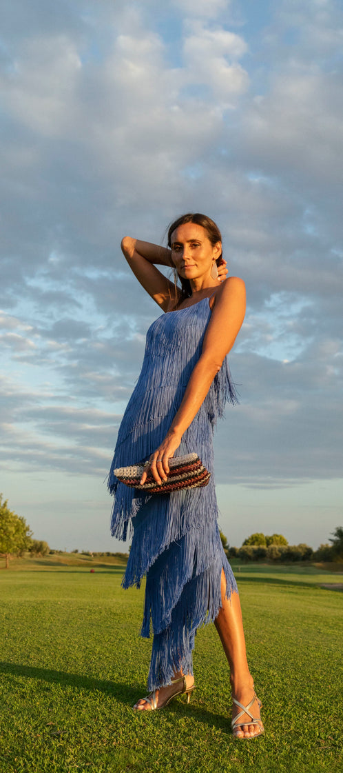 LONG ASYMMETRIC deep blue dress