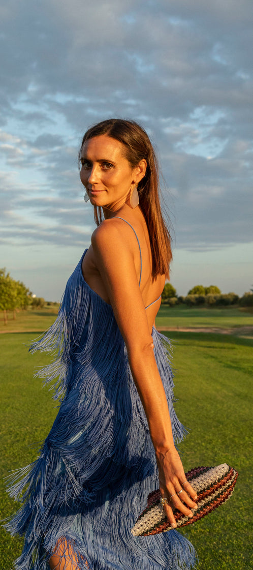 LONG ASYMMETRIC deep blue dress