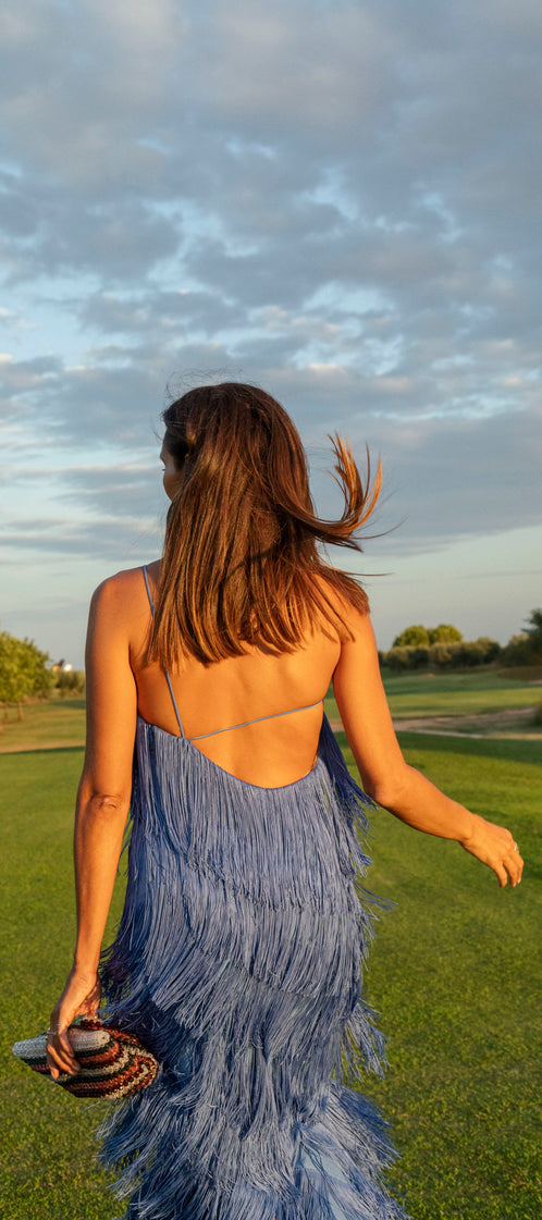 LONG ASYMMETRIC deep blue dress