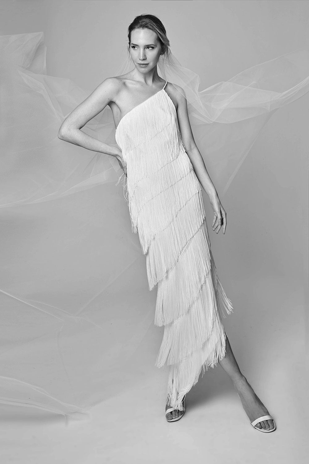 women's a line shirt dress Asymmetric Fringe Criss Satin Maxi Dress – NŌMI BRAND main image 0