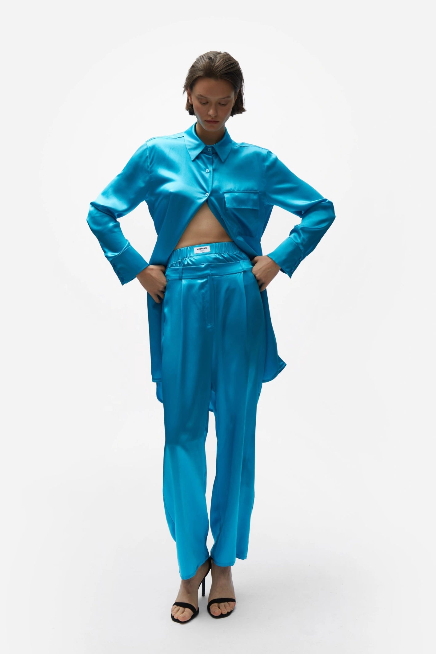 TOMGIRL blue silk trousers