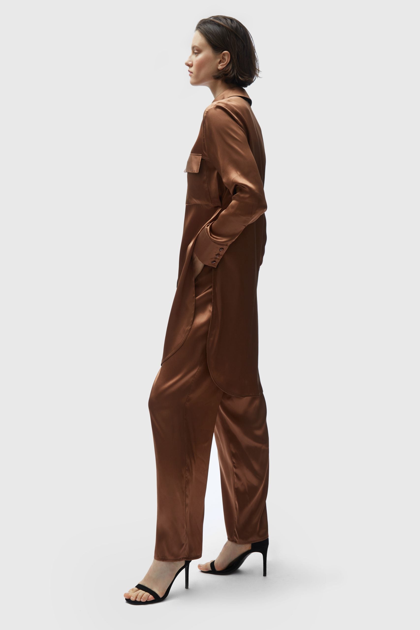 TOMGIRL brown silk shirt