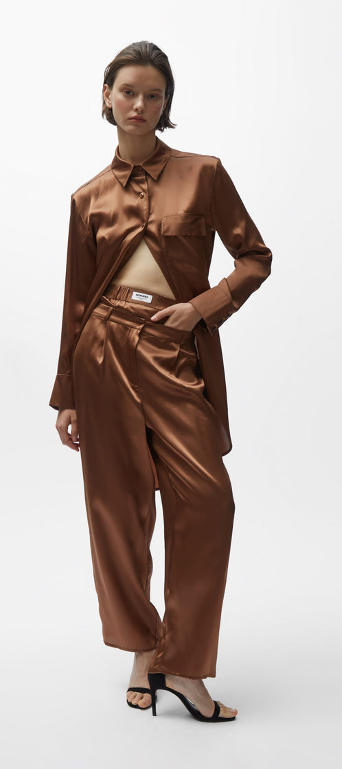 TOMGIRL brown silk trousers