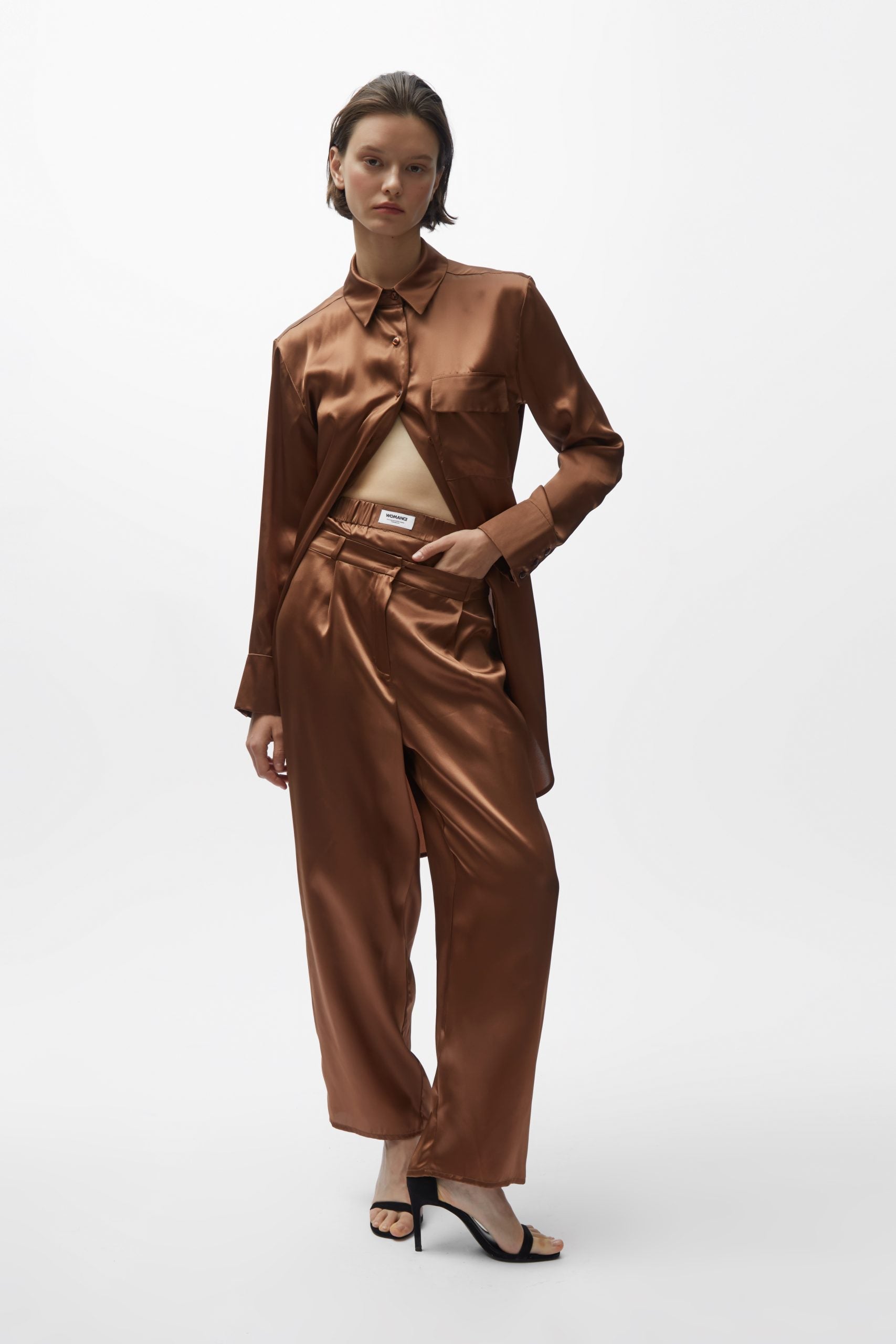 TOMGIRL brown silk trousers