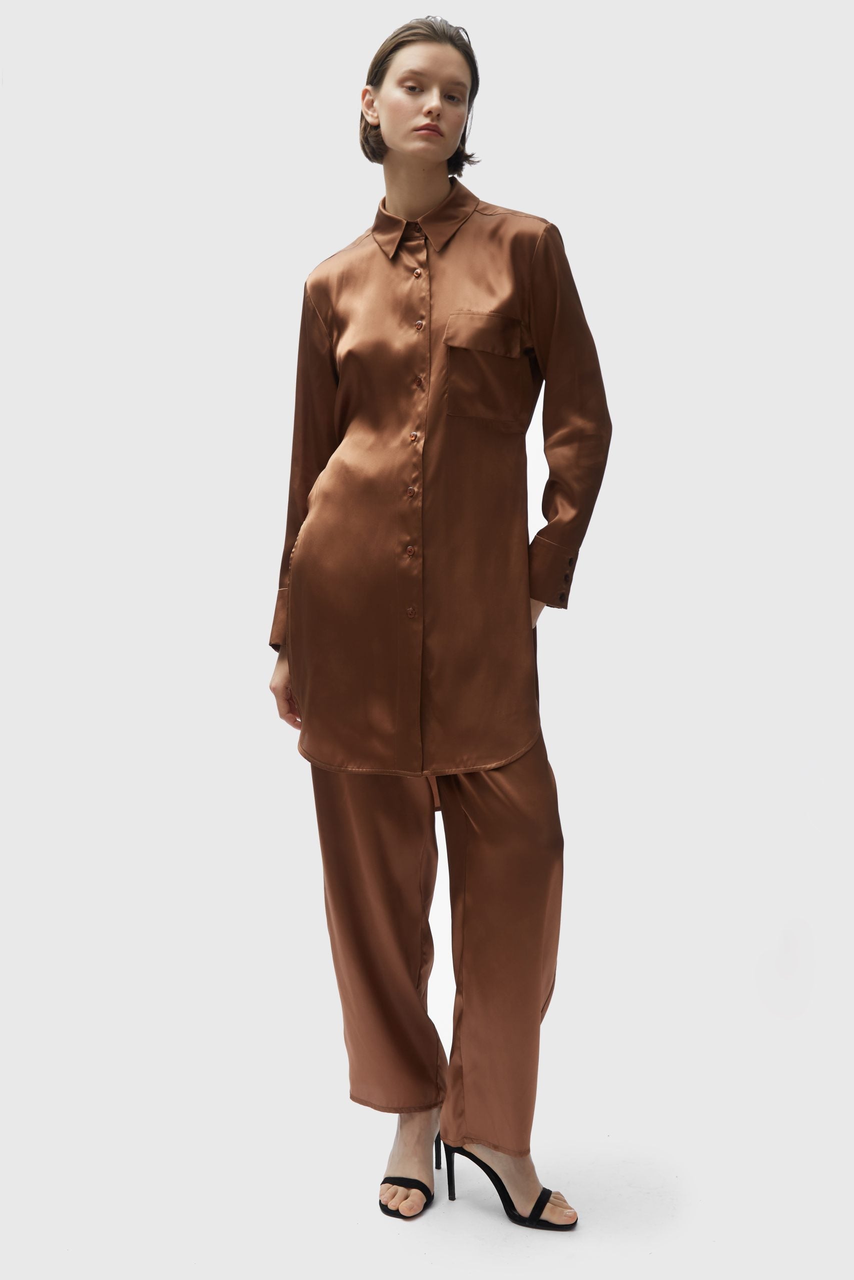 TOMGIRL brown silk trousers