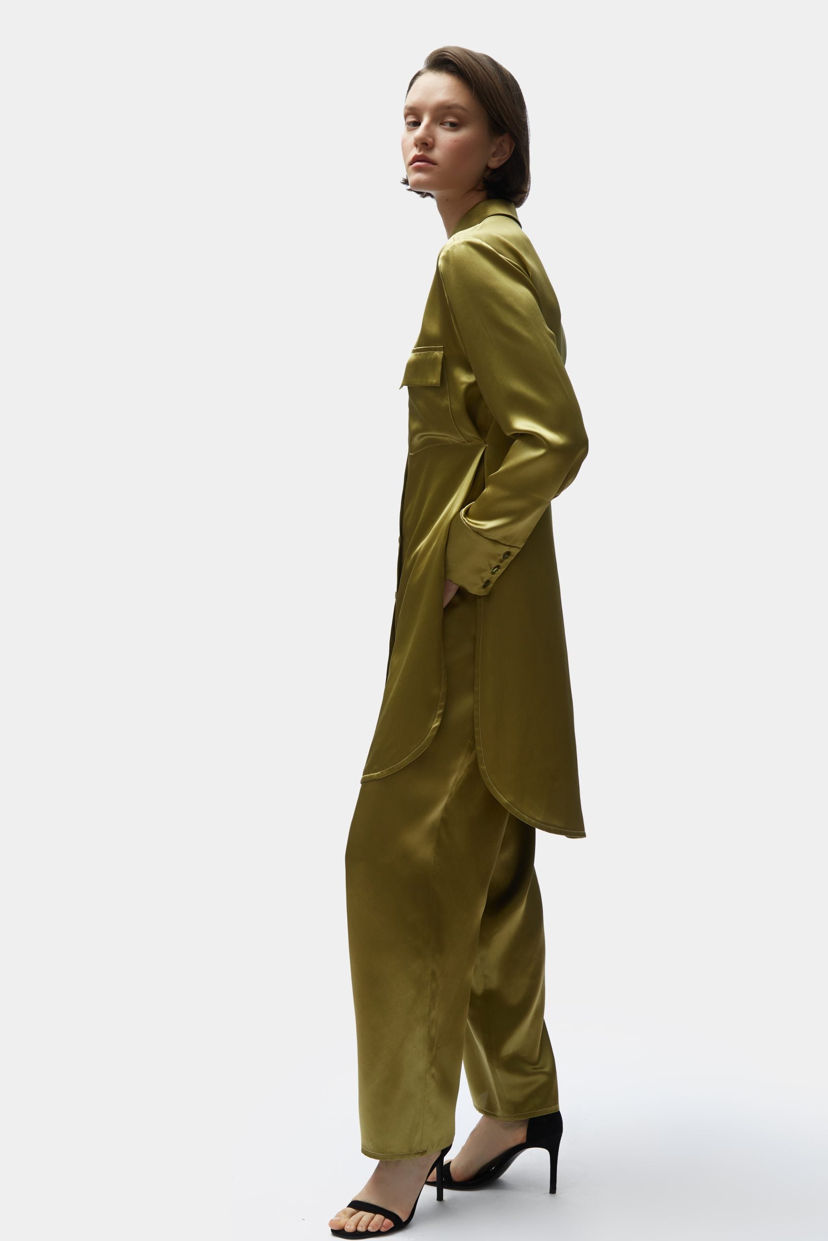 TOMGIRL moss silk trousers