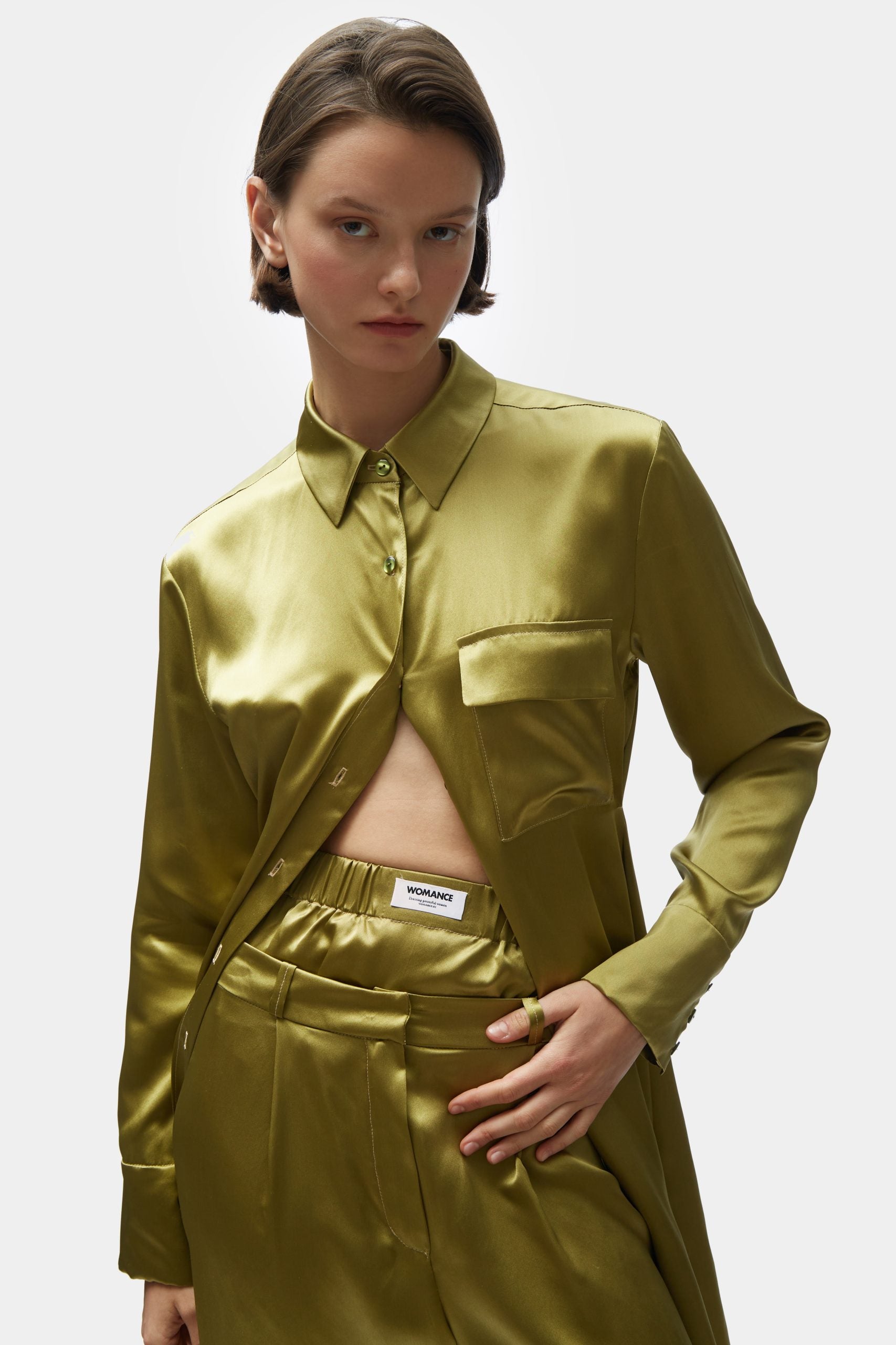 TOMGIRL moss silk trousers