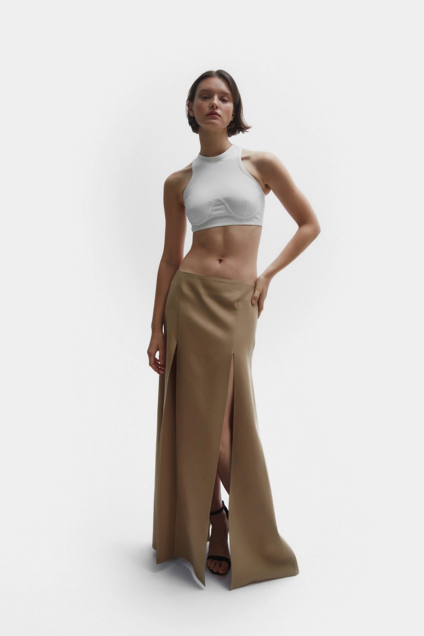 Business suit camel skirt
