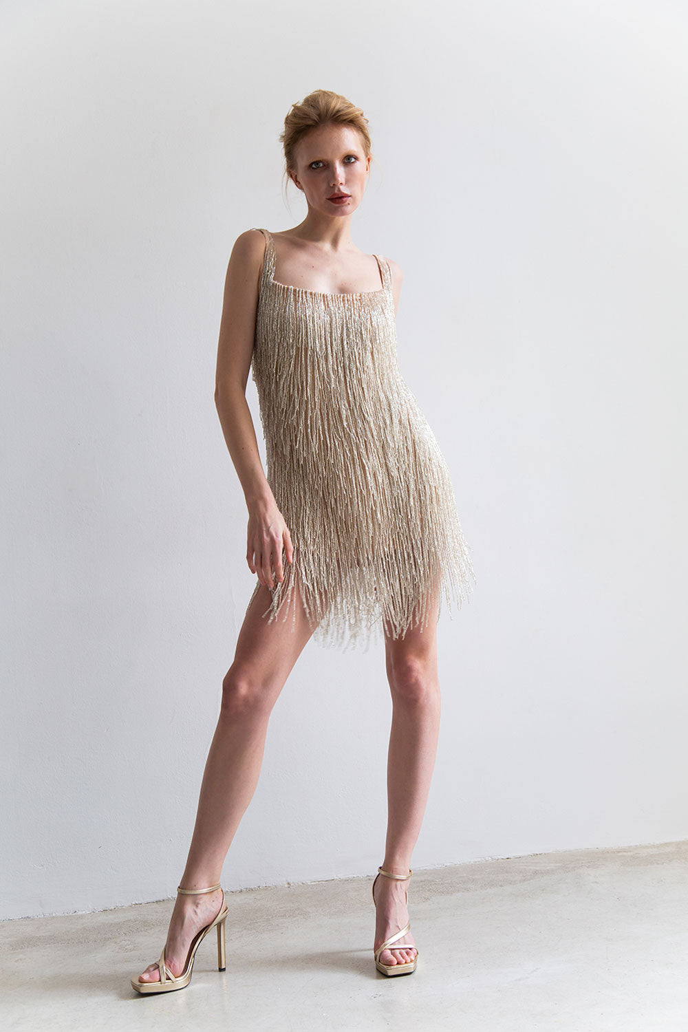 nude dress liner Nude Lining V-neck Side Slit Fashion Wedding Dresses, CW0203 Custom Size(leaving a note) / As Pic