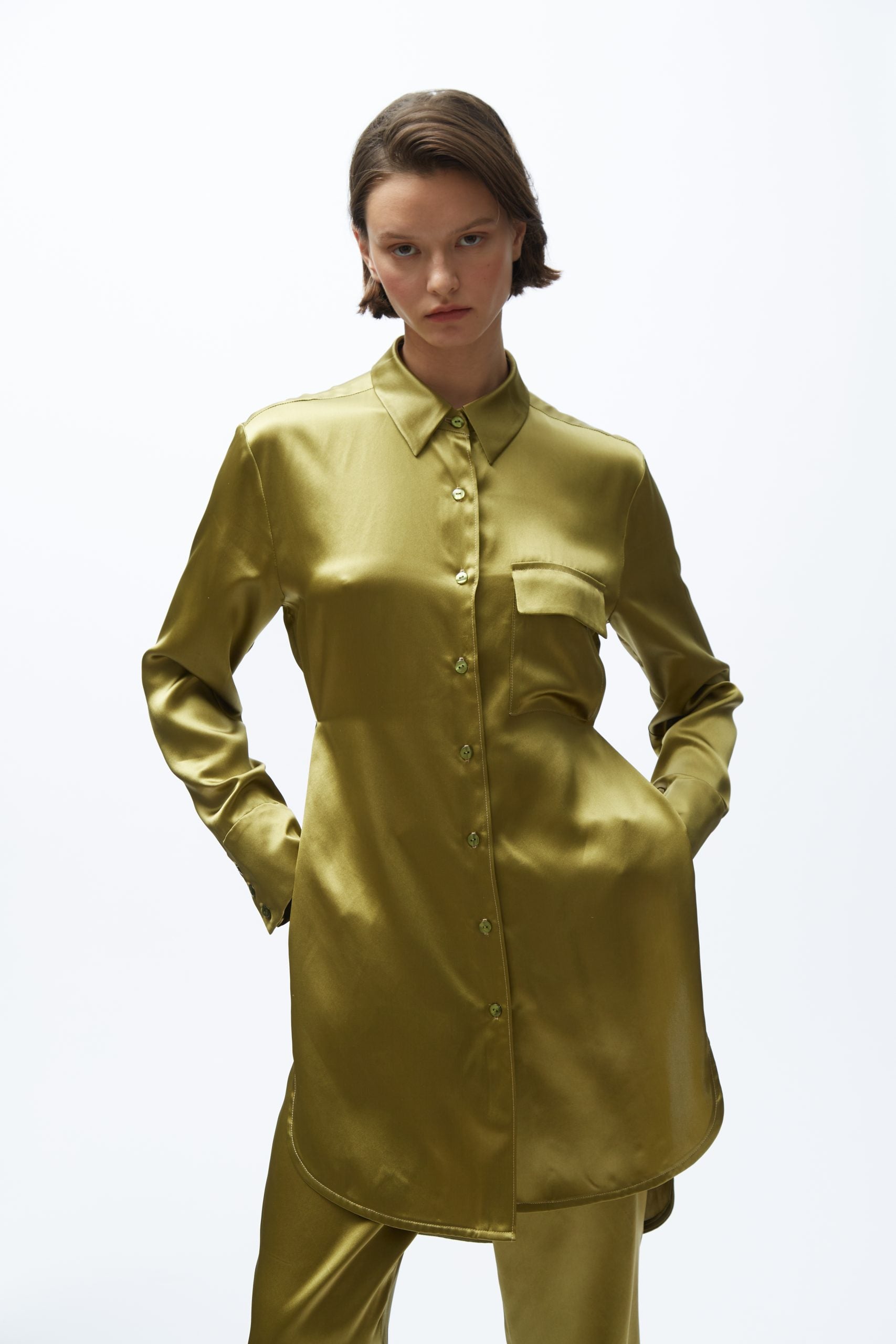 TOMGIRL moss silk shirt