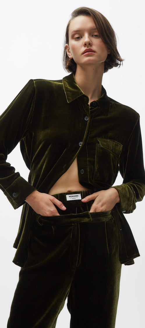 TOMGIRL moss velvet trousers