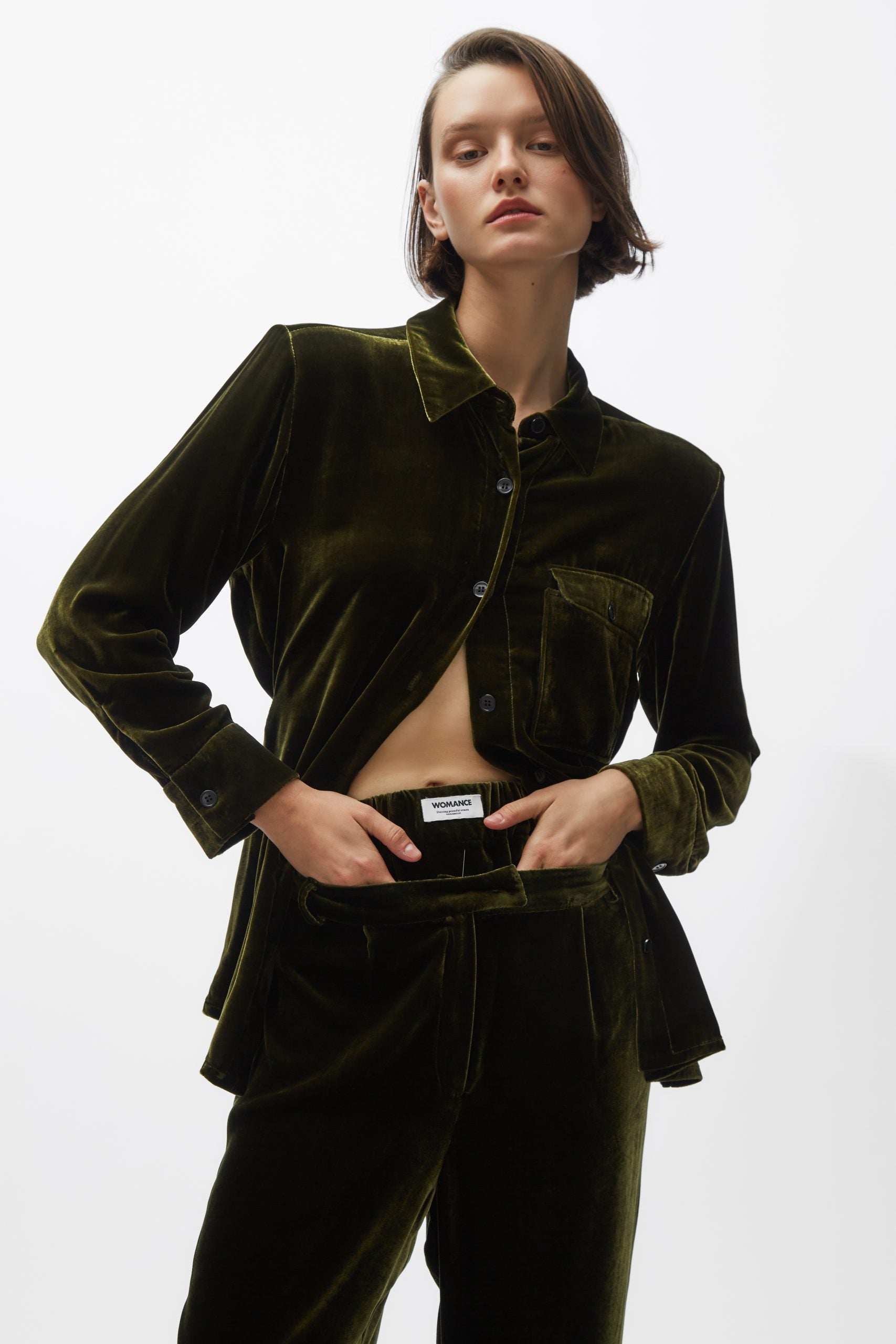 TOMGIRL moss velvet trousers