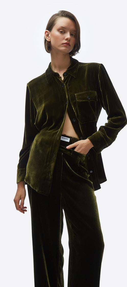 TOMGIRL moss velvet trousers