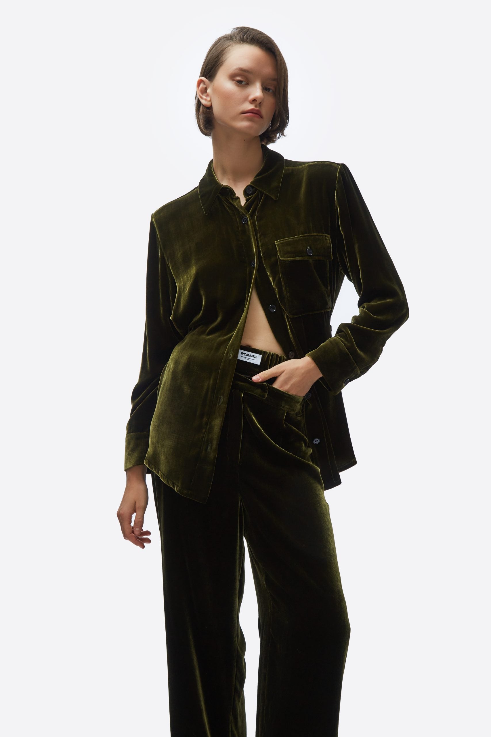 TOMGIRL moss velvet trousers