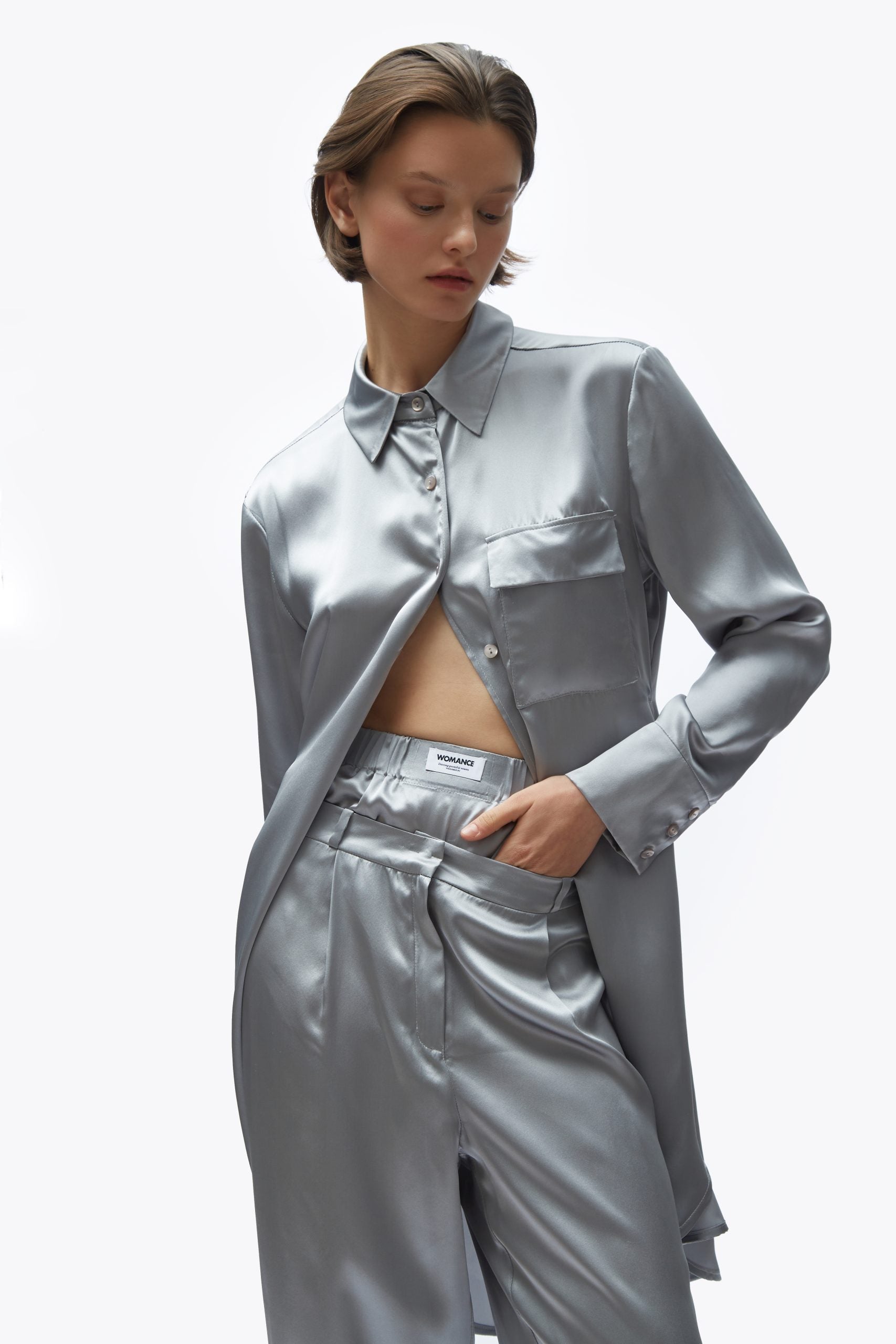 TOMGIRL pearl silk shirt